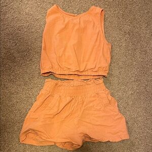Orange Two-Piece Crop Top & Shorts Set